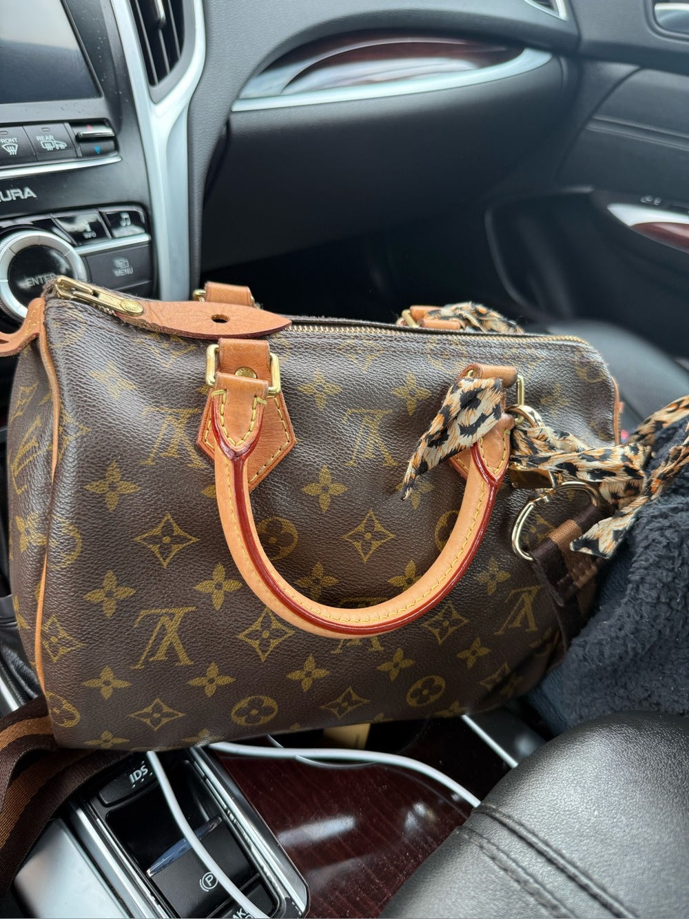 Louis Vuitton Brown Monogram Speedy with Leopard Scarf Accent
